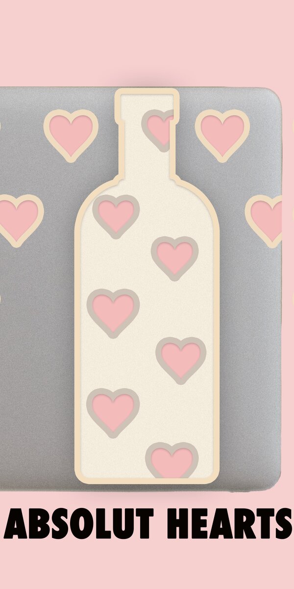 Absolut Hearts banner with pink heart graphics