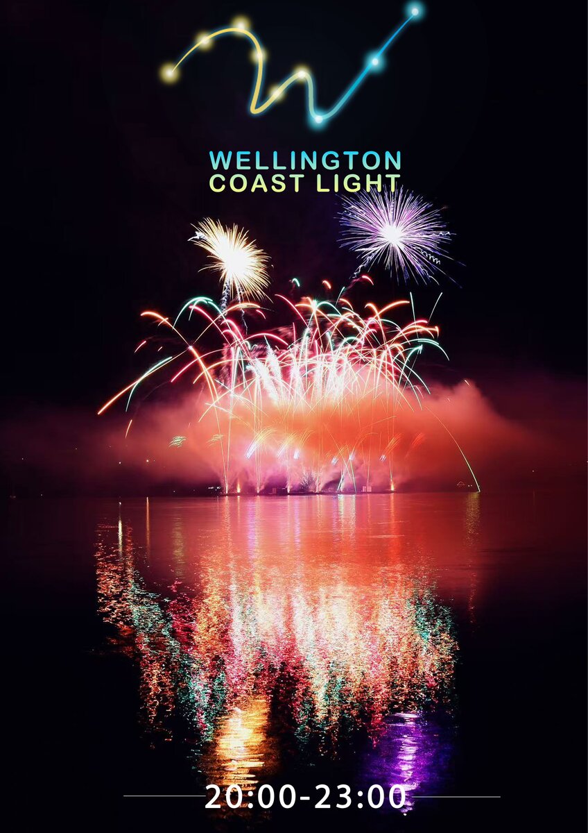 Festival poster with fireworks over water